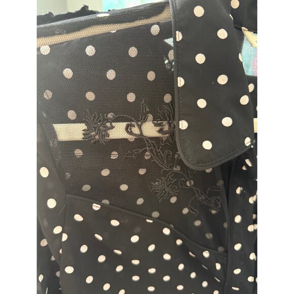 AMERICAN RAG Sz S Black & White Polka Dot Lace Shoulders Button Up Sheer | GUC - Picture 9 of 9
